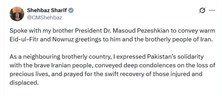 Пакистанскиот премиер му вети поддршка на претседателот на Иран за постигнување мир