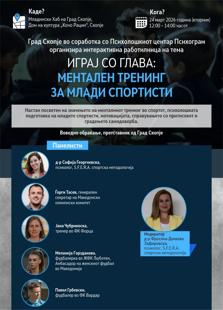 „Играј со глава: ментален тренинг за млади спортисти“ – интерактивна работилница за млади спортисти во Скопје