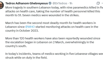 СЗО: Во пет напади во јужен Либан загинаа девет болничари, повредени седуммина