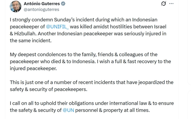 UN peacekeeper killed, another wounded in blast in south Lebanon