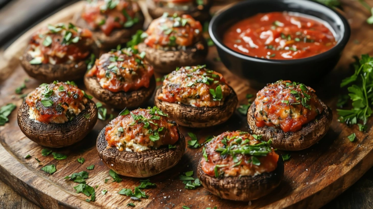 Полнети печурки со домат и моцарела