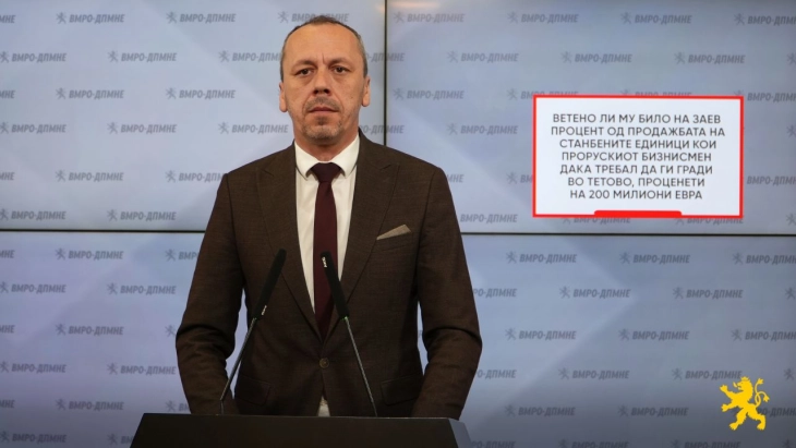 Петрушевски: Ветено ли му било на Заев процент од продажбата на станбените единици кои прорускиот бизнисмен Дака требал да ги гради во Тетово, проценети на 200 милиони евра?