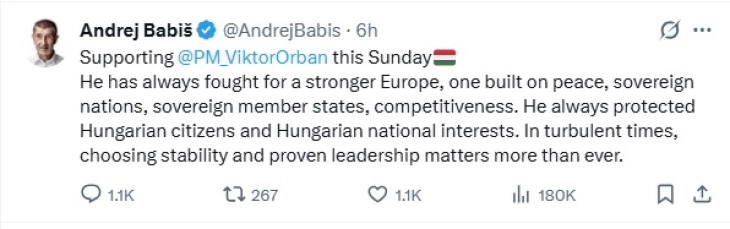 Бабиш со поддршка за Орбан пред утрешните избори во Унгарија